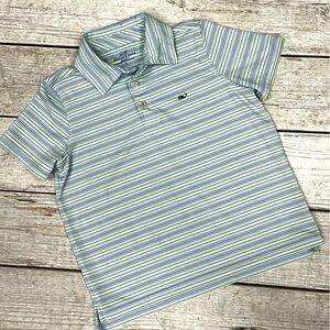 🐳Vineyard Vines Sankaty Polo Kids Size 7 Blue, White & Neon Yellow🐳